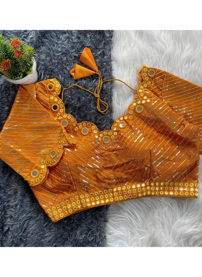 Fantom Silk Mustard Traditional Wear Mirror Work Readymade Blouse